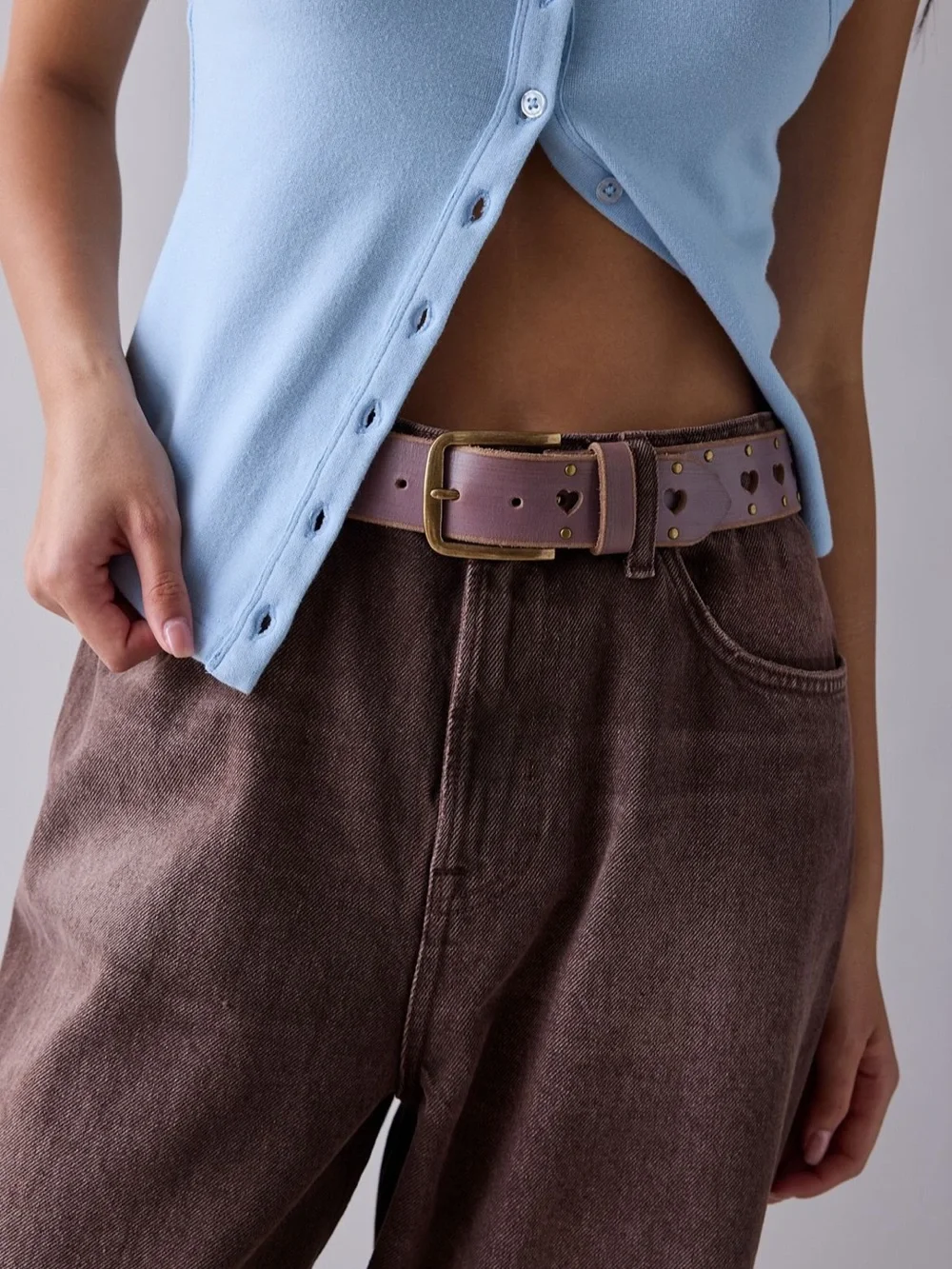 NWT Urban Outfitters Heart Studded Leather Belt in Purple L